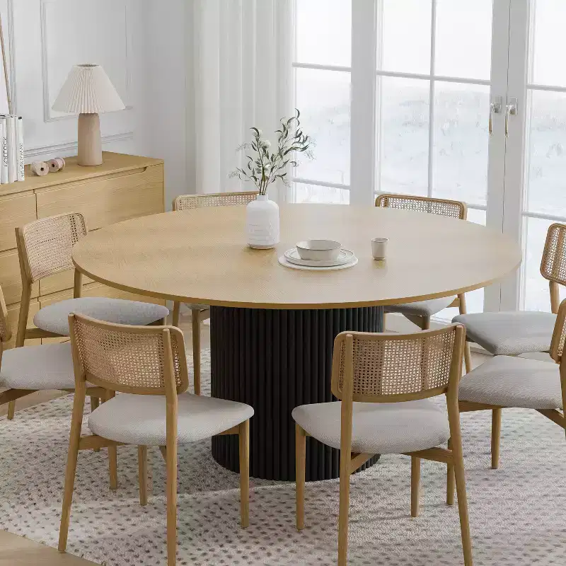 PexFix 60 Solid Wood Round Dining Table Kitchen Table for 6-8 with Tabletop & Concave Cylinder Legs for Living/Dining Room Coffee Office Natural