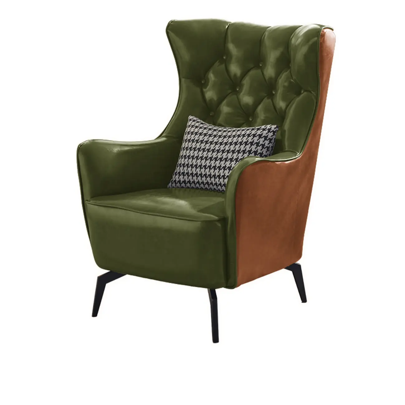 Modern Oiled Leather Tufted Wingback Accent Chair with Arms