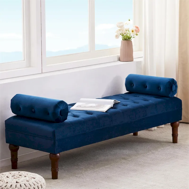 Velvet Bedroom Bench Pink/ Beige/ Blue/ Gray Upholstered Bench with Button-Tufted 60.2.