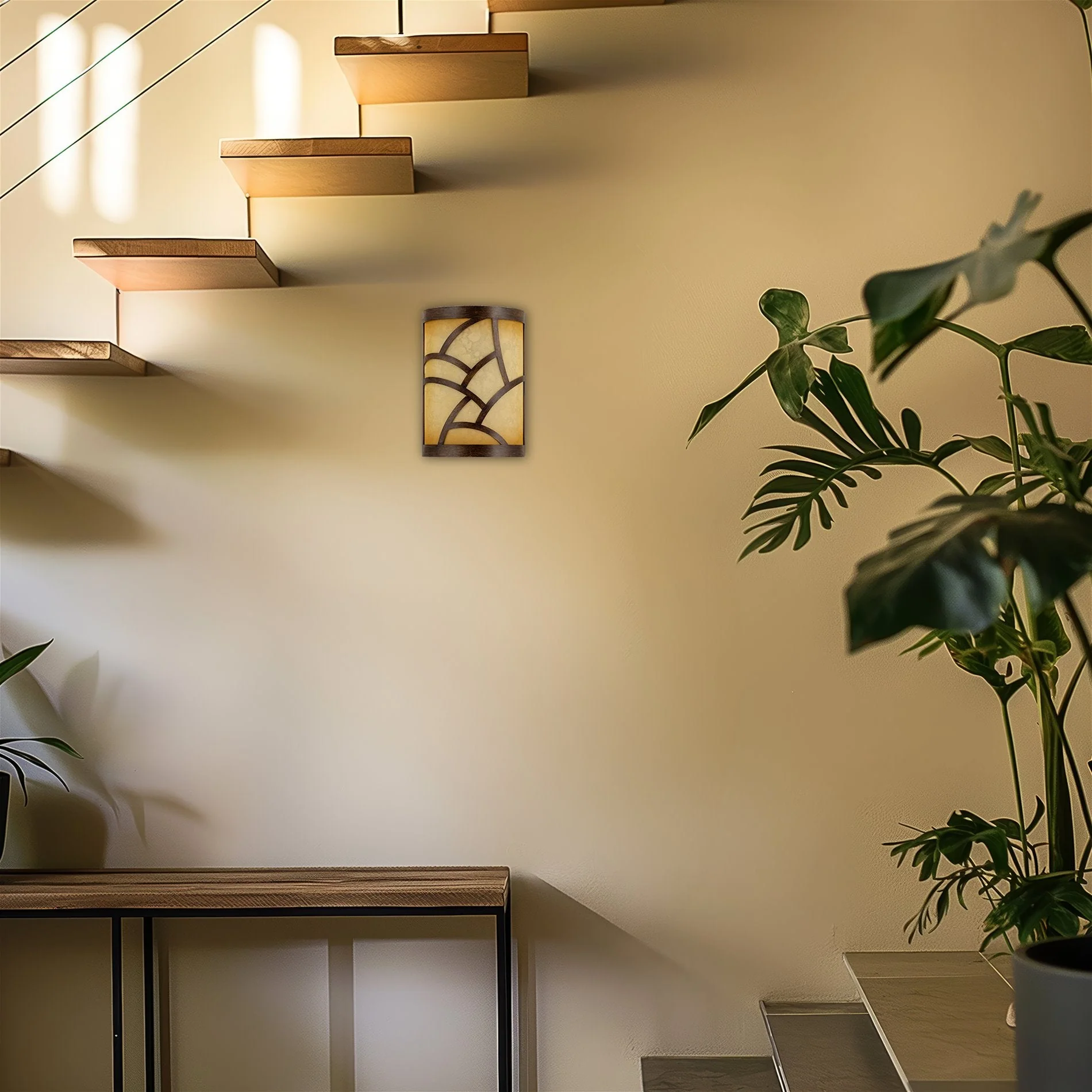 Cromwell 10 Traditional wood finish Metal Chime Cover / Tea-Stained Glass