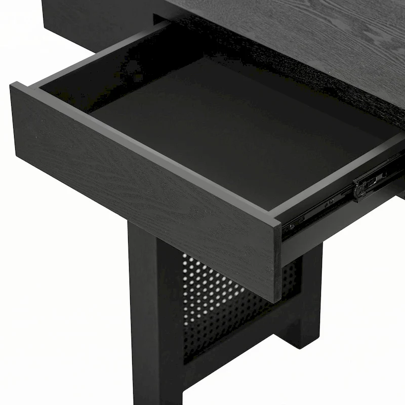 Narrow Console Table with Rattan Accent(Antique Black)