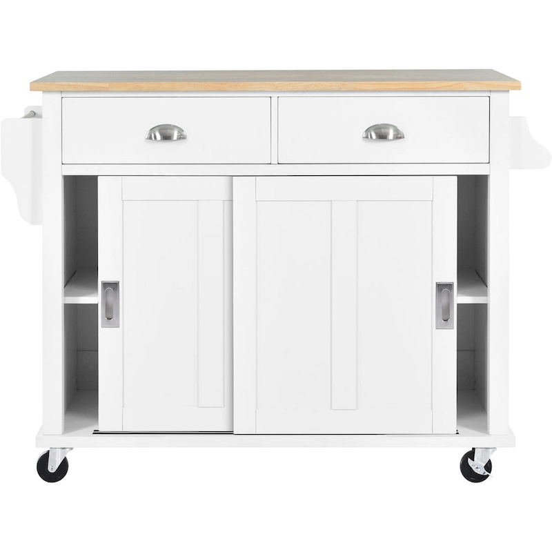 Kitchen Cart With Rubber Wood Drop-Leaf Countertop(no include stool)