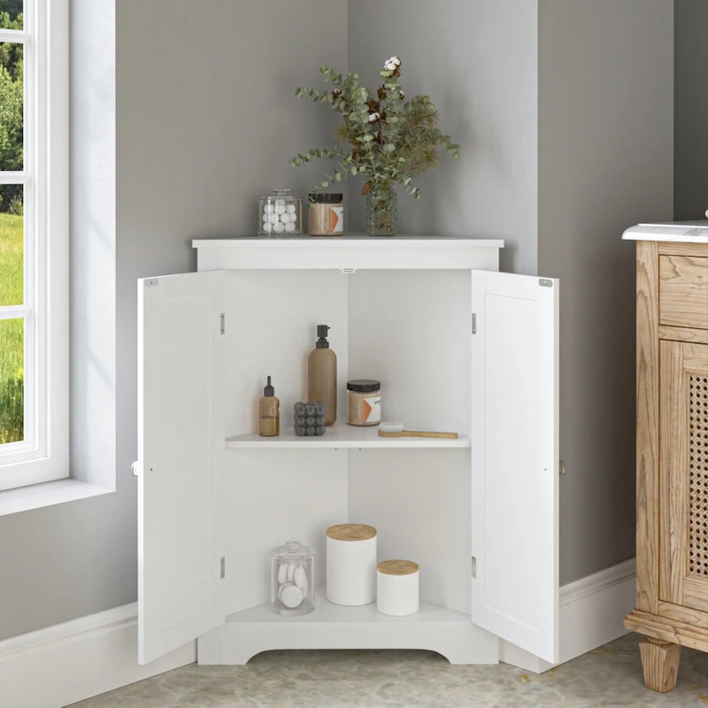 Floor Corner Cabinet with 2 Doors and Adjustable Shelves