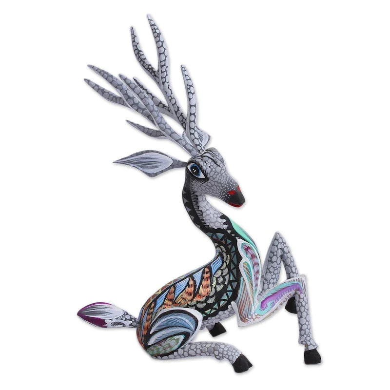 NOVICA Grey Deer, Wood alebrije sculpture - 9.25  H x 6.5  W x 4.6  D