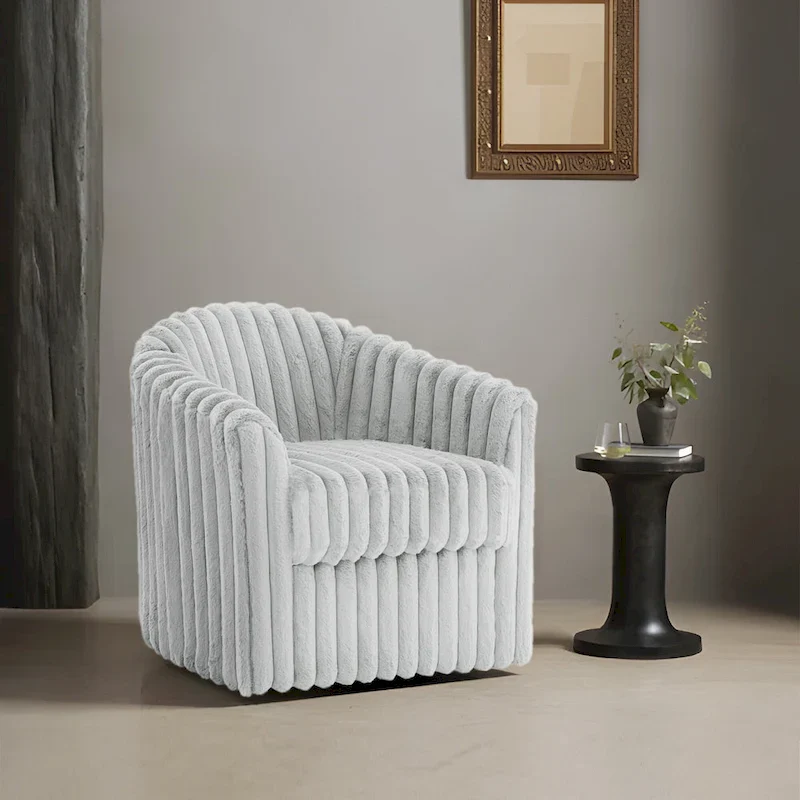 30.7W Faux Fur Upholstered Accent Chair Swivel Barrel Chair