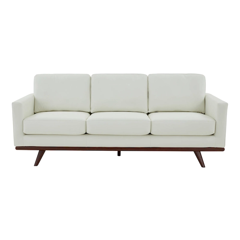 Chester Leather 3-Seater Sofa with Birch Wood Base Modern Living Room Couch with Removable Cushions - 83