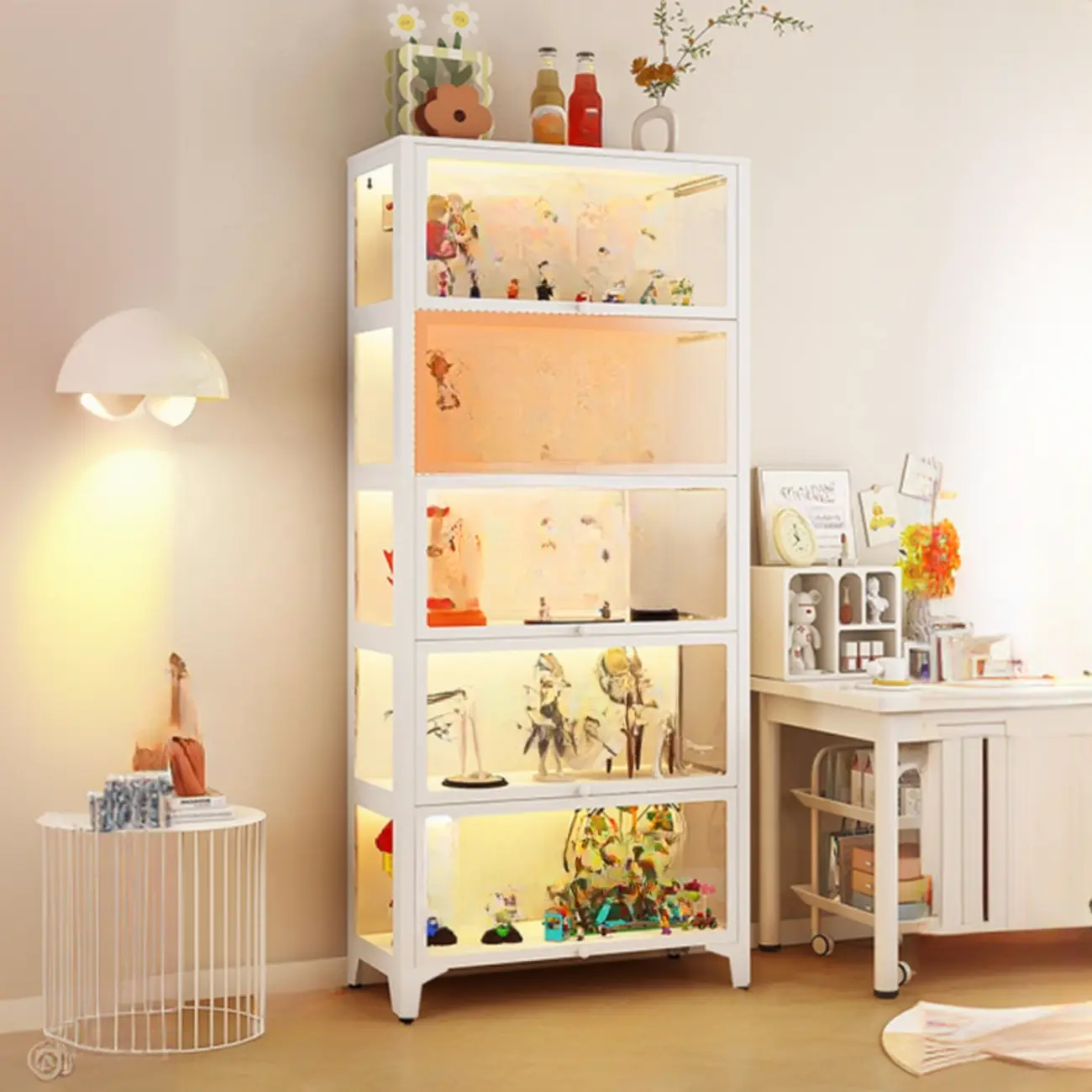 Modern 5 Shelves Glass Display Cabinets with LED Lighting