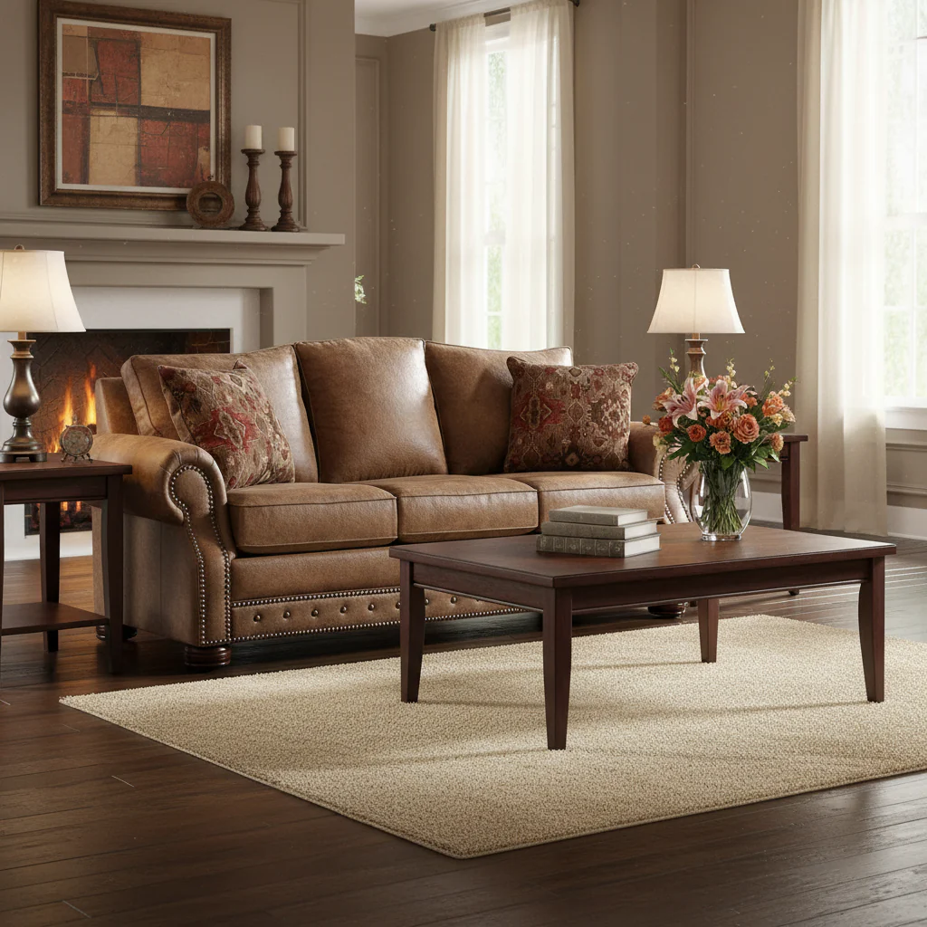 Rustic Brown Buckskin Fabric Sofa and Chair Set