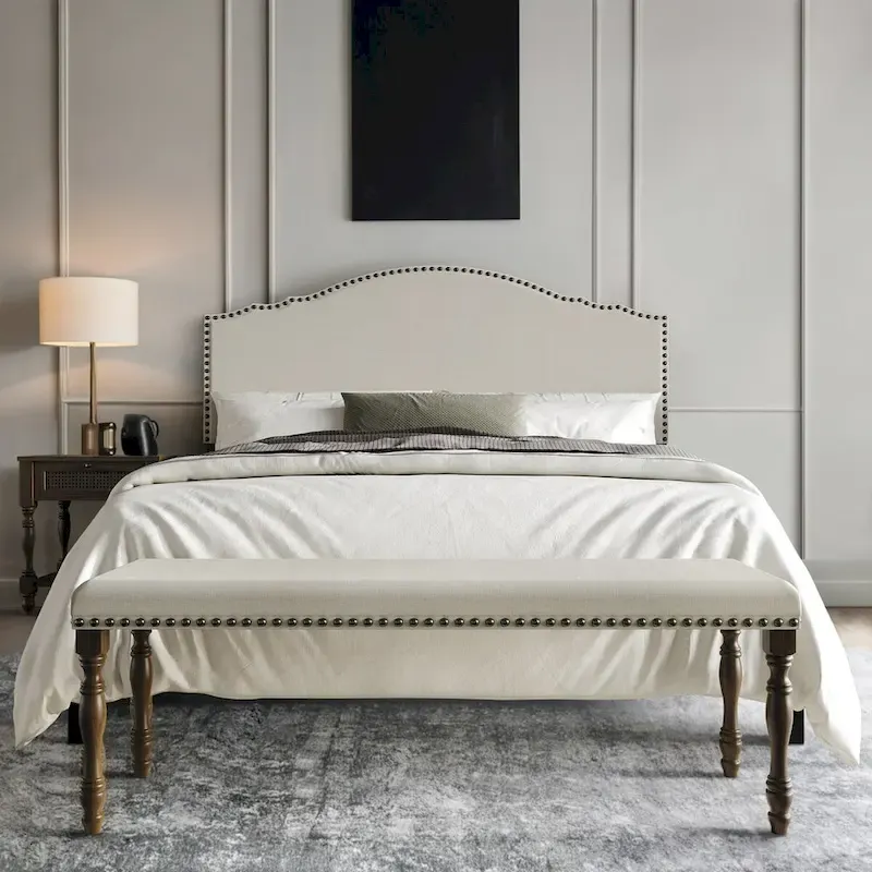 CraftPorch Traditional Upholstered Bed with Nightstand and Bench 3-pieces Bedroom Set