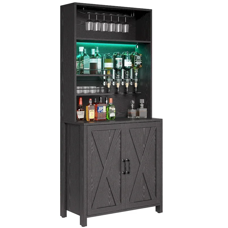 Moasis Tall Wine Bar Cabinet for Liquor and Glasses Dining Kitchen Cabinet with Liquor Dispenser & Wine Rack
