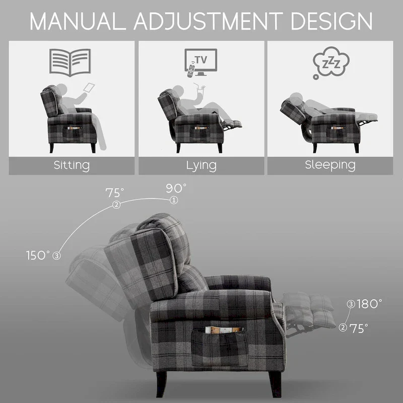 HOMYKA Manual Pushback Recliner Adjustable Accent Chair Wingback Armchair Set of 2