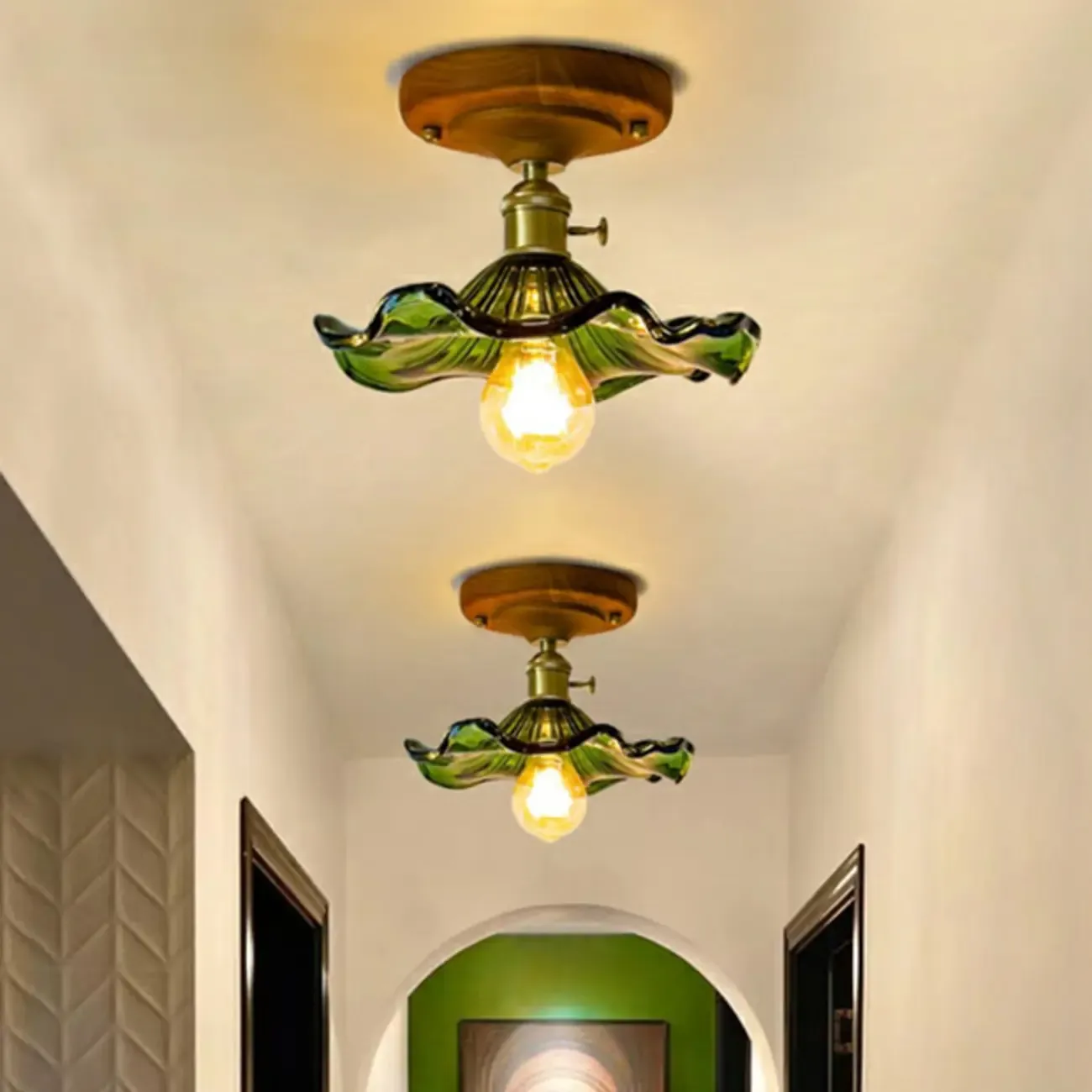 Vintage Glass Semi Flush LED Ceiling Light for Hallway