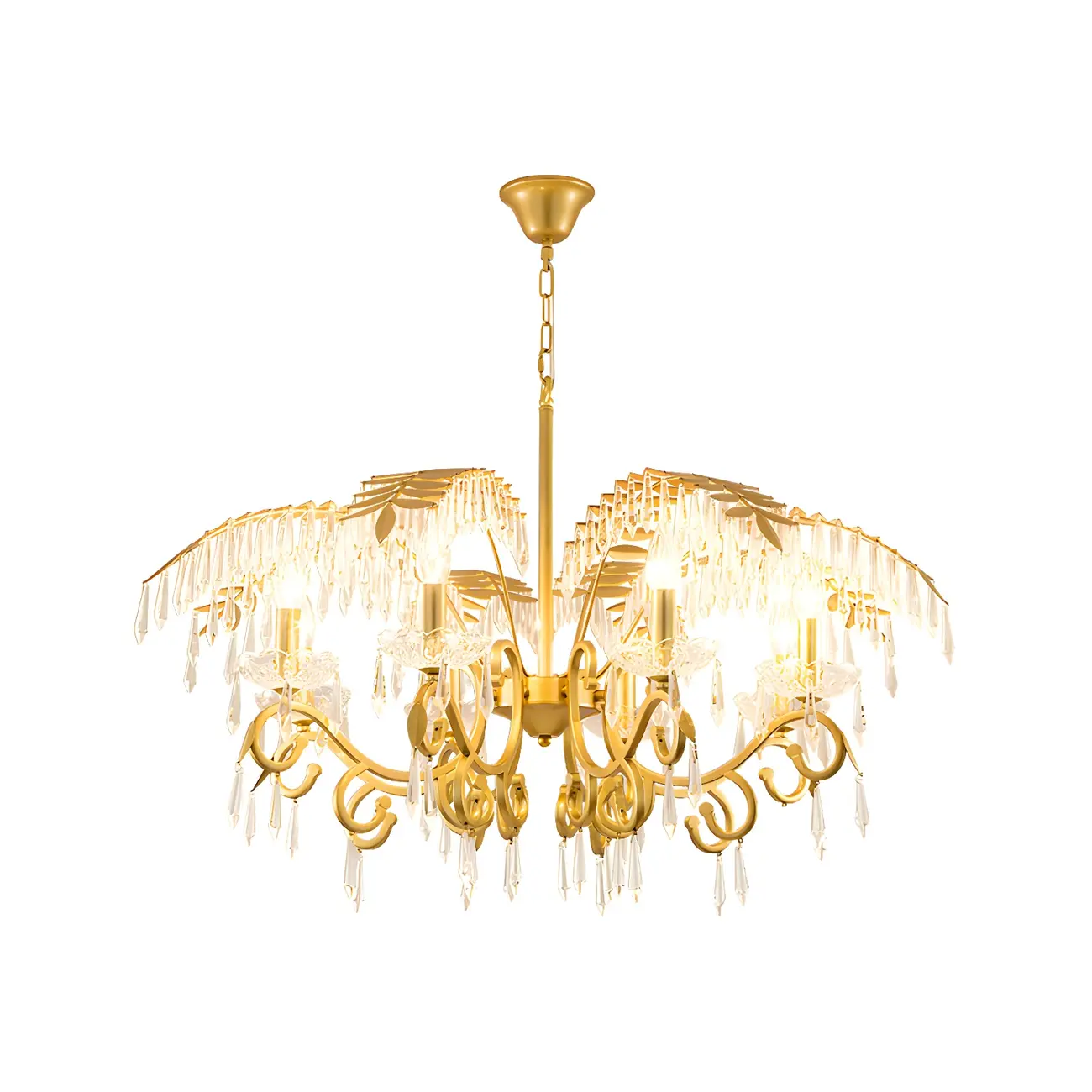 Luxurious Golden Leaf Curved Chandelier with Crystal