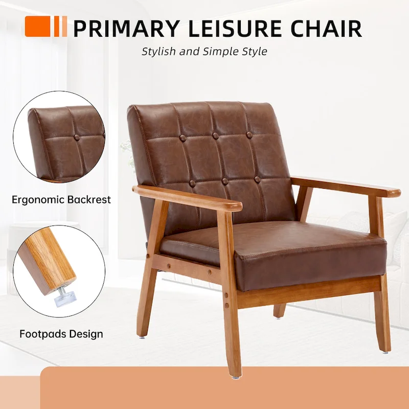 Linen/PU Upholstered Tufted Living Room/Bedroom Accent Chair With Wood Legs