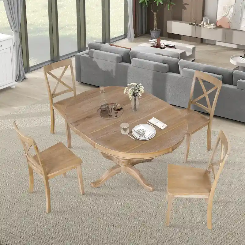 Modern Dining Table Set for 4 with Round Table and 4 Kitchen Room Chairs, 5 Piece Kitchen Table Set for Dining Room