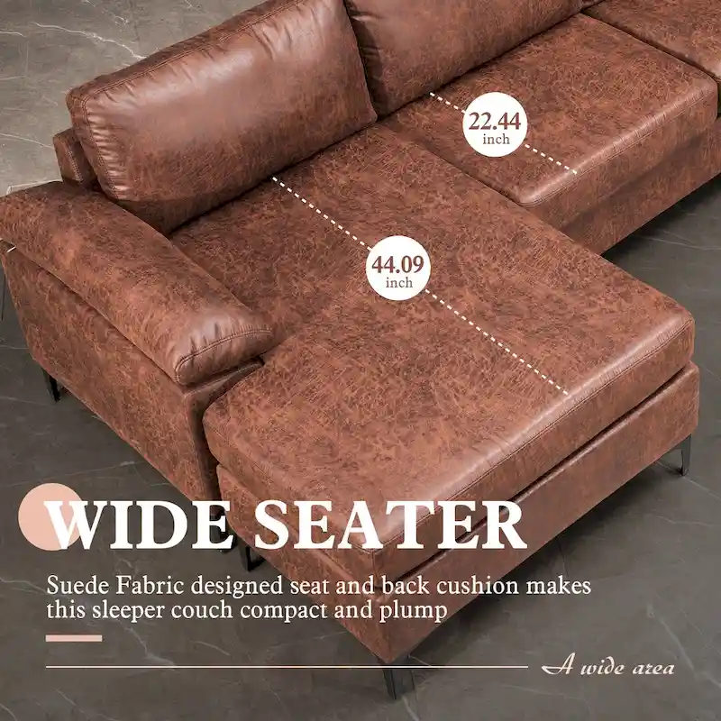 Brown Suede Reversible Chaise Sofa - 2-3 Seater