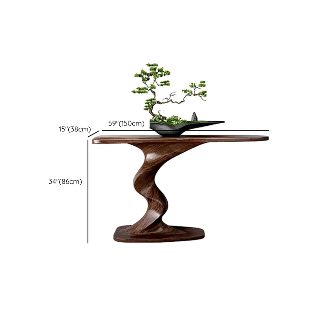 Modern Ash Wood Console Table with Sculptural Base
