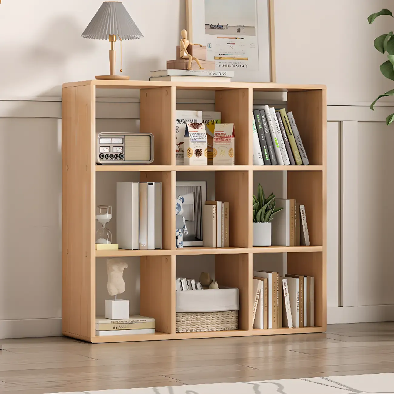 Modern Natural Wood Open Back Cube Storage Bookcase