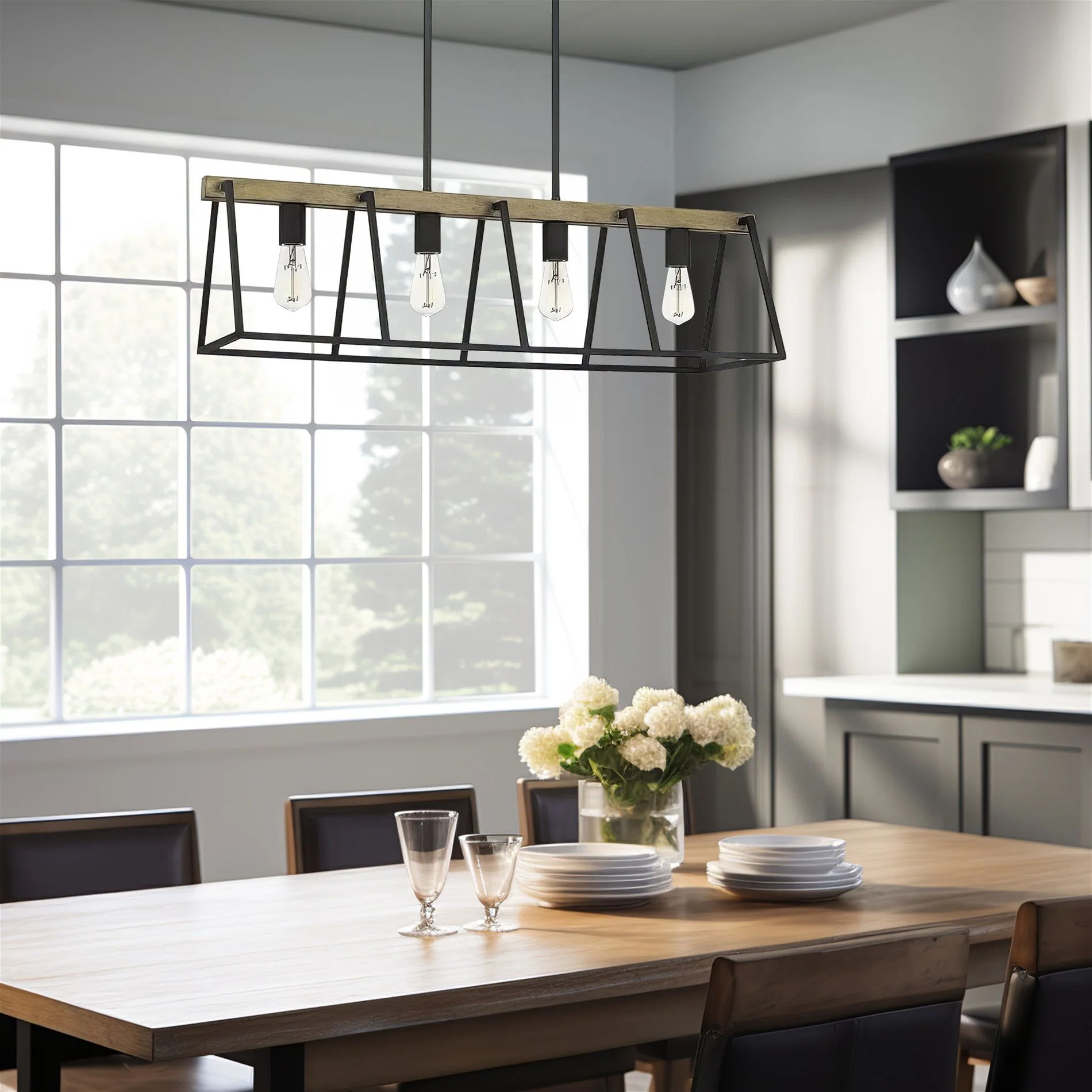 Ashley Harbour Lighting Houston 34 Modern Farmhouse 4-Light Linear Island Light Chandelier