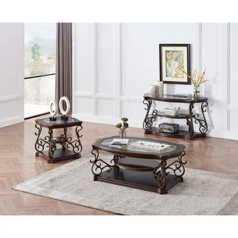 Traditional control table tempered glass top and middle shelf, retro living room foyer hallway entrance table