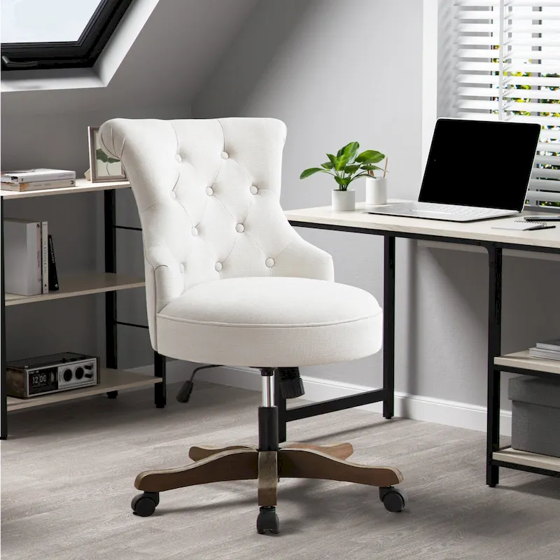 Office Chair with Wheels, Adjustable Height, Linen Fabric Upholstered Computer Desk Chair Swivel