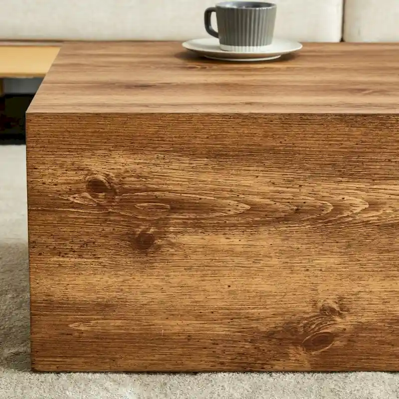 Modern Coffee Table, MDF with Wood Grain & Marble-Inspired Pattern, Easy Assembly, 10-15 Min