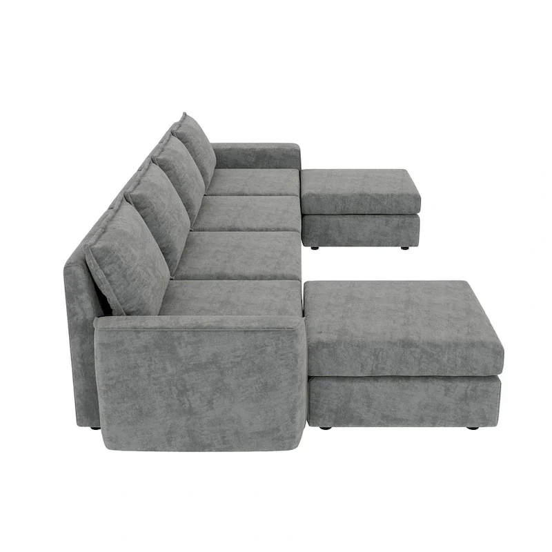 Grey 115 Convertible U-Shaped 6-Seat Modular Sectional Sofa with Ottoman, Customizable Fabric, and Tilting Armrests
