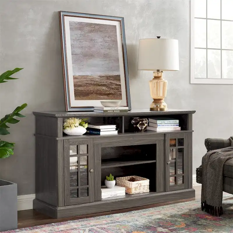 58-Inch Wood TV Stand with Storage Cabinets and Cable Management