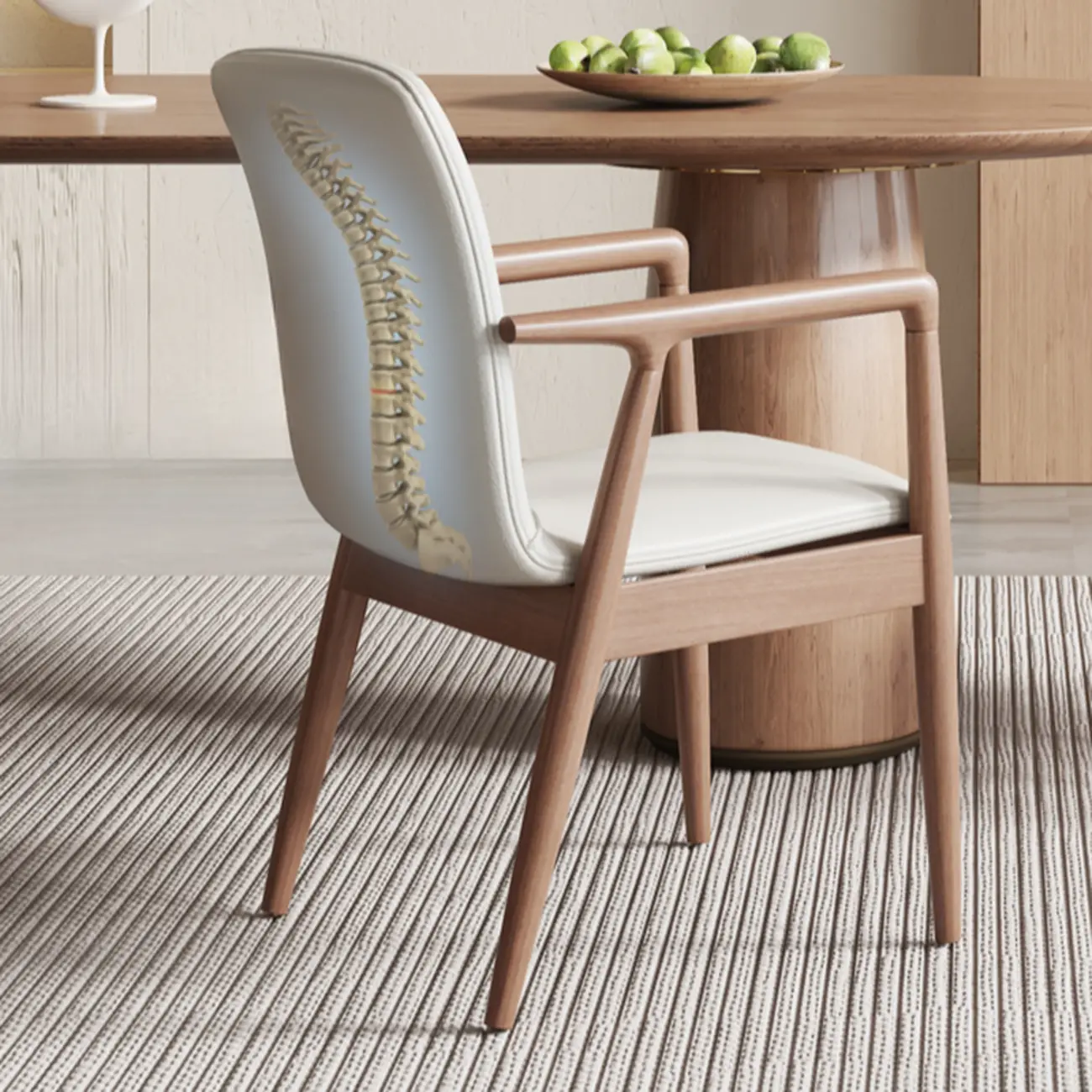 Modern Wood Faux Leather Upholstered Dining Armchair