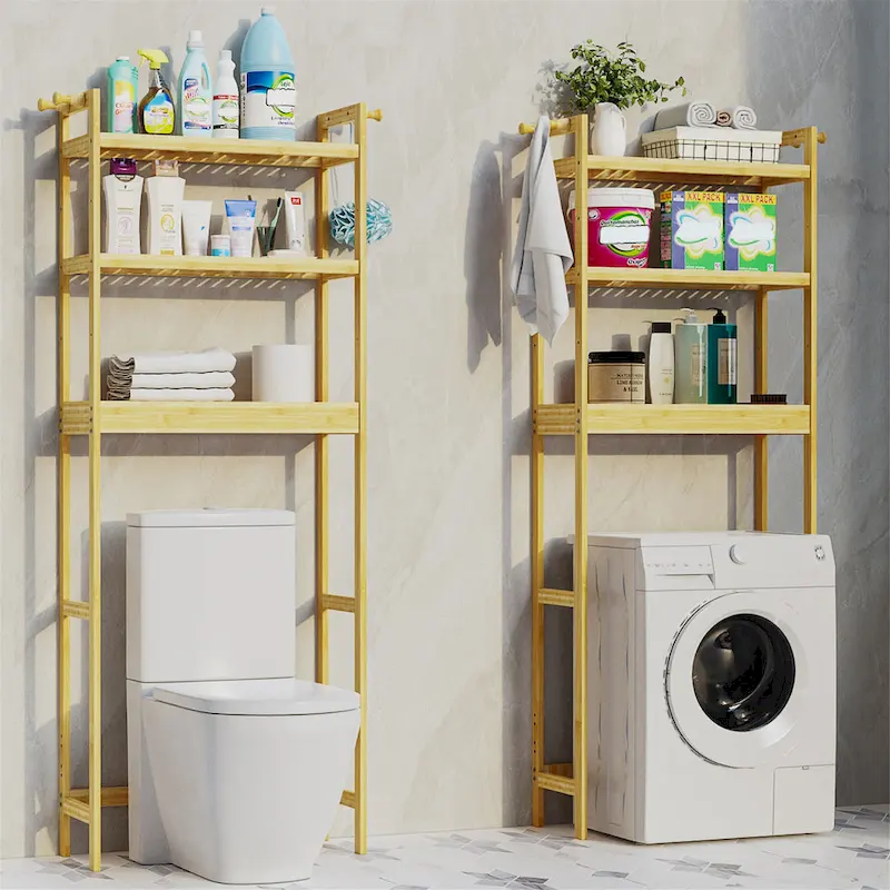 Over Toilet Shelf Space-saving Bamboo Bathroom Cabinet Rack Adjustable