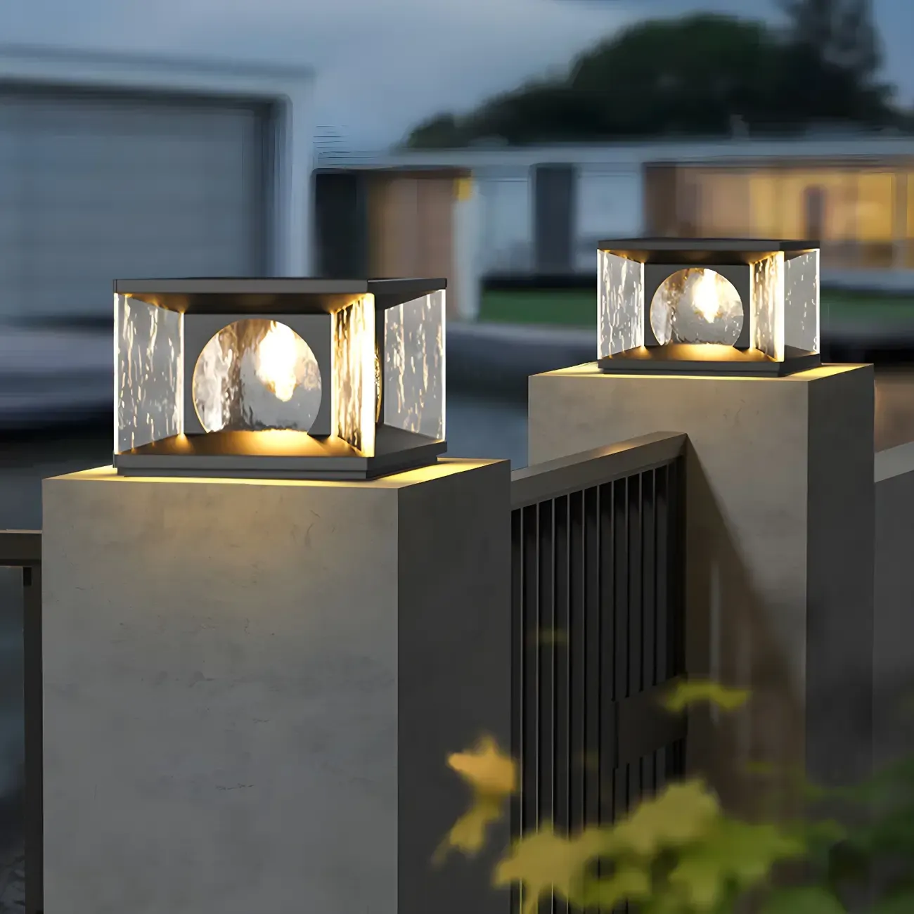 Black Metal Clear Glass Square Wired Post Cap Light