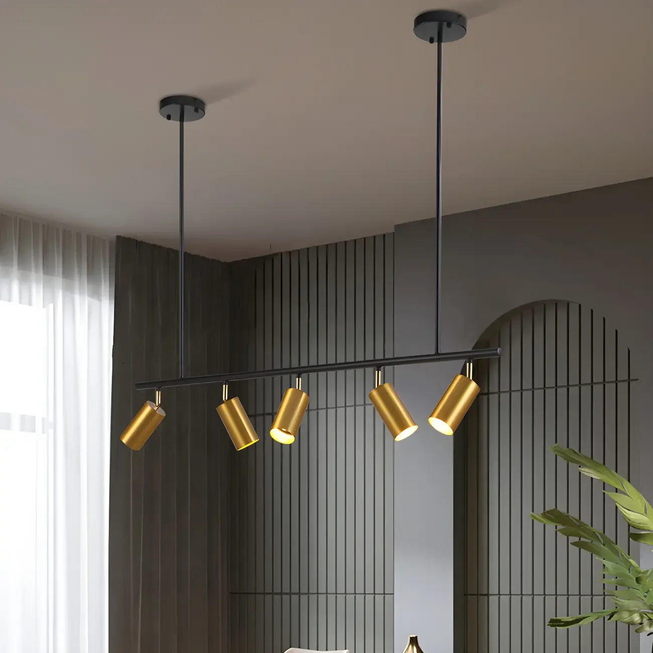 5-Light Modern Black/Gold Metal Cylinder Island Ceiling Light