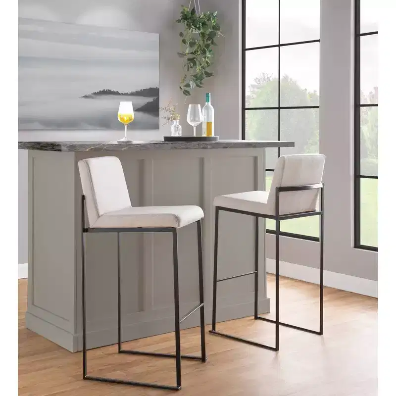 LumiSource Set of 3 Fuji High Back Barstools Fabric