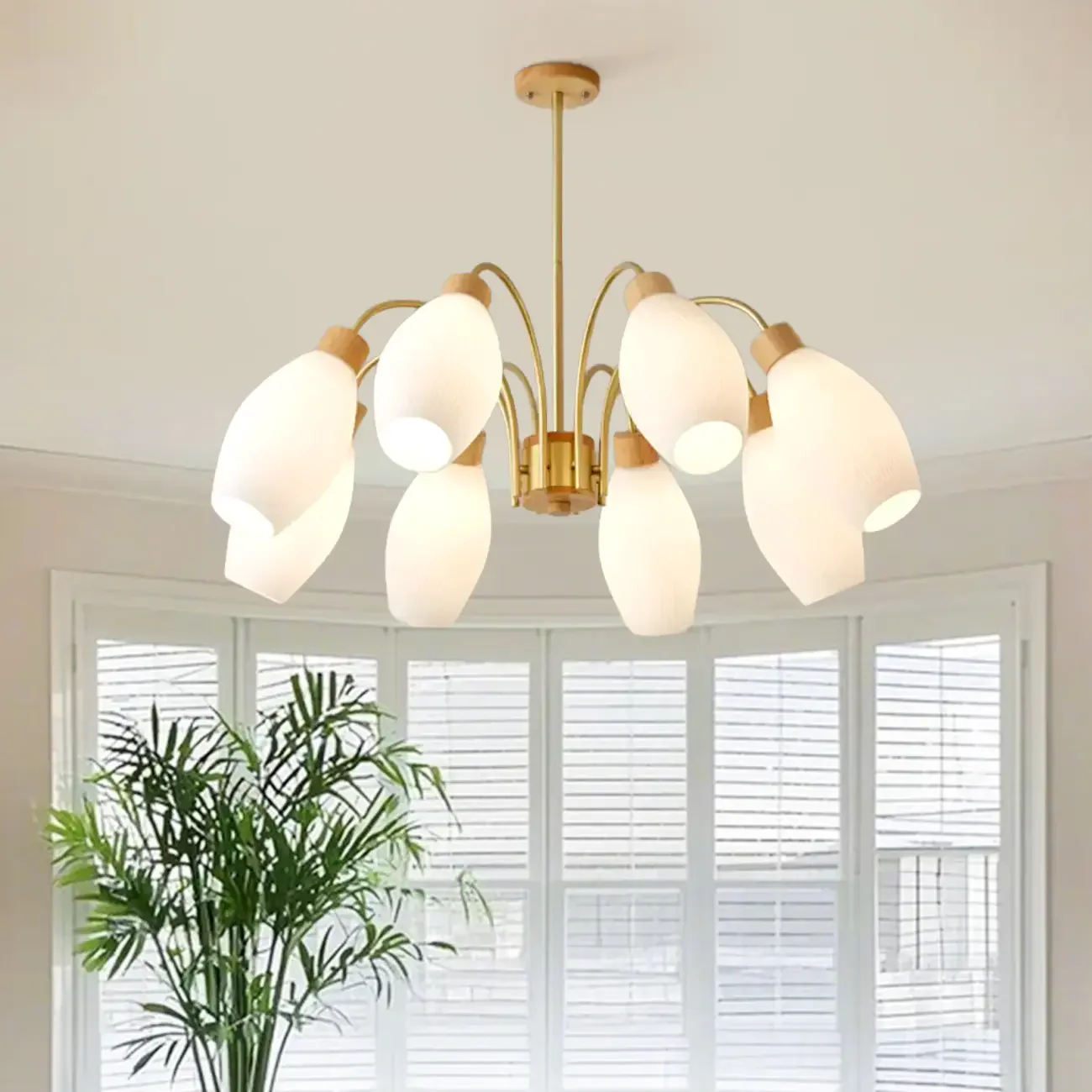 Modern Adjustable White Chandelier with Glass Shades