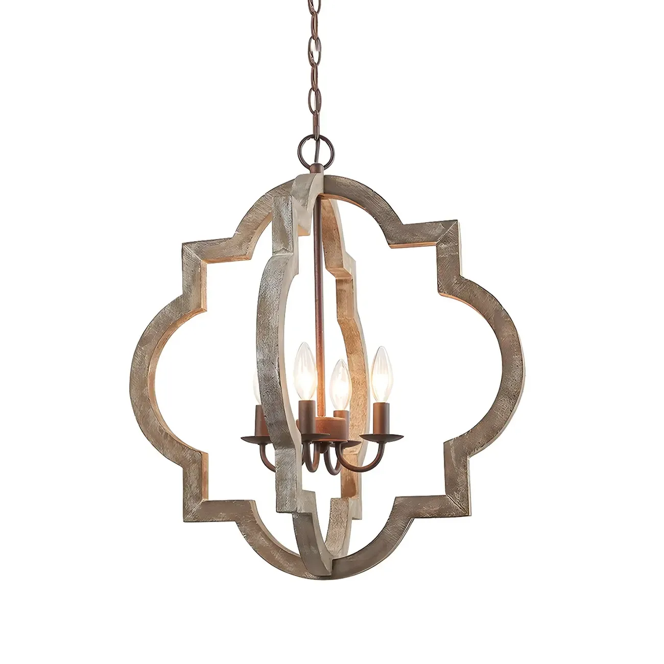 Classic Traditional Quatrefoil Wooden Candelabra Chandelier