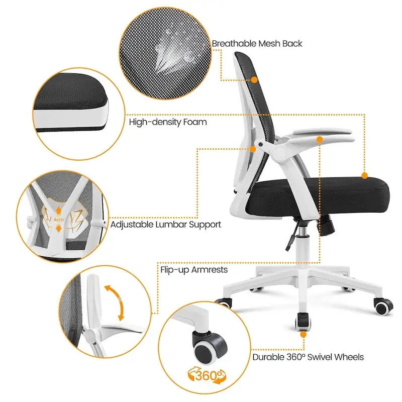 Yaheetech Mesh Office Chair with Flip-up Armrests Comfy Desk Chair - N/A