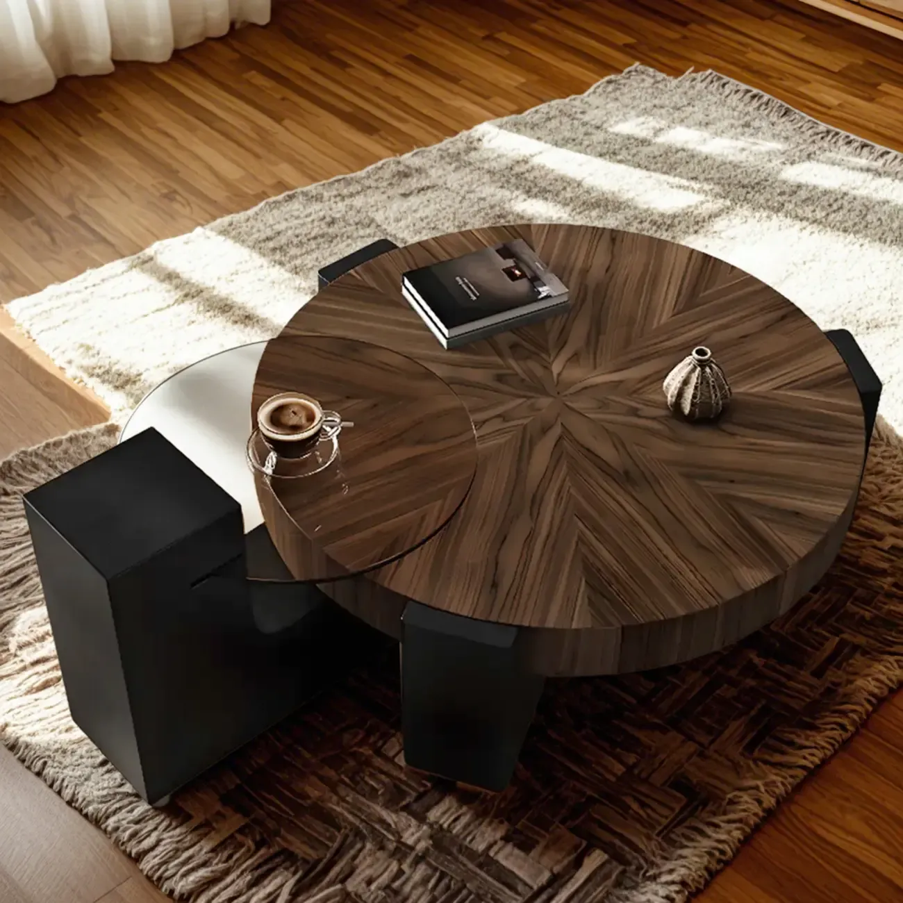 Reclaimed Wood Black Brown Round Coffee Table