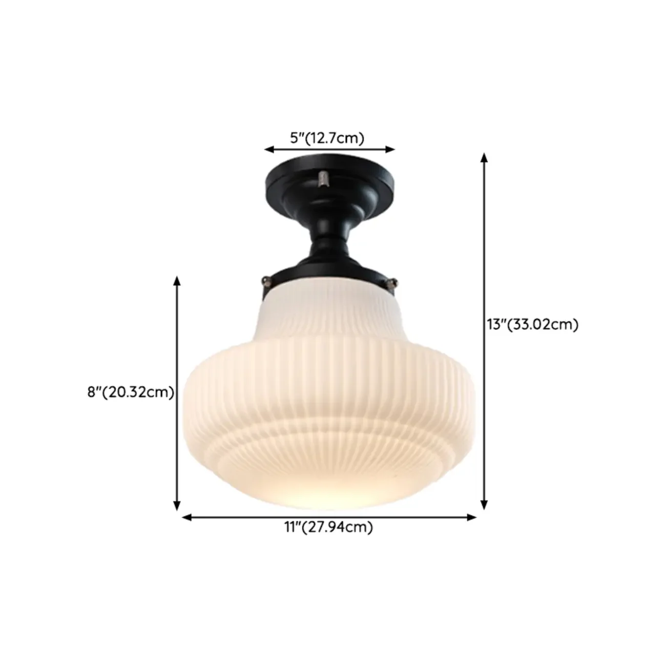 Art Deco Black Metal Glass Modern Semi-Flush Ceiling Light