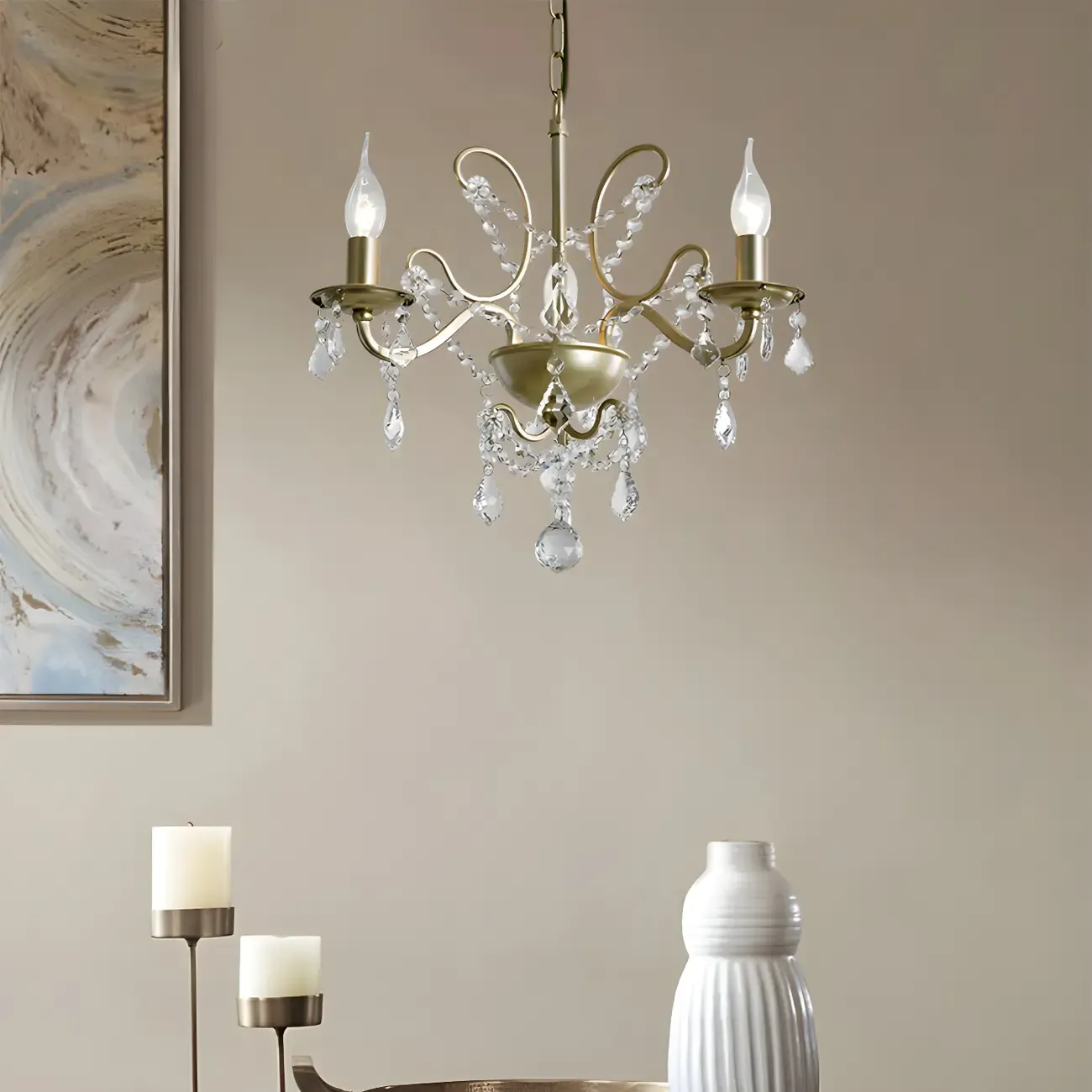 Gold Crystal Curved Metal Elegant Chandelier Light