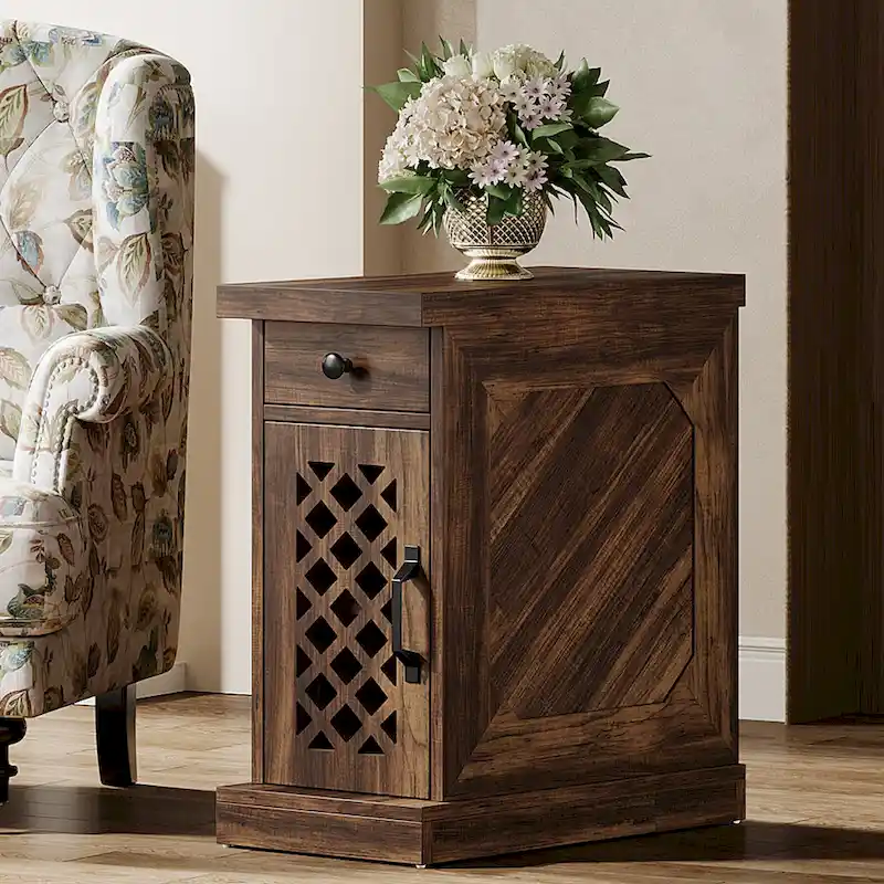 25.59 Tall End Table, Nightstand with Drawer for Bedroom, Rustic Oak - 23.62 L x 11.81 W x 25.59 H