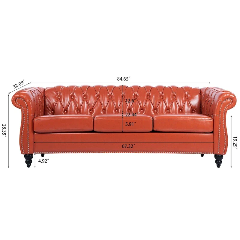 84.65   PU Rolled Arm Chesterfield 3 Seater Sofa