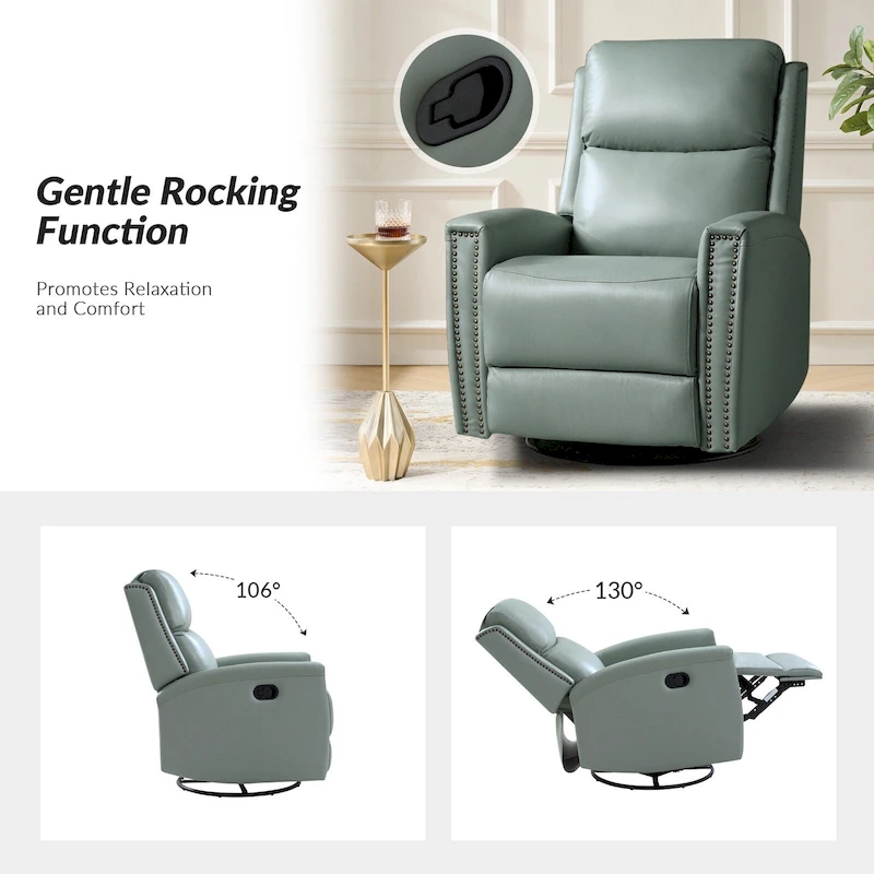 Fiacro 30.31Wide Modern Genuine Leather Wingback Swivel Rocker Recliner with Nailhead Trims