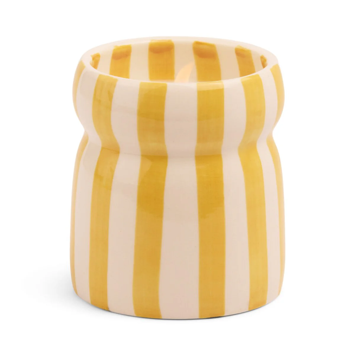 Designworks Cabana 6.5oz/184g Ochre Stripped Ceramic Candle - Gold Coast Boxed
