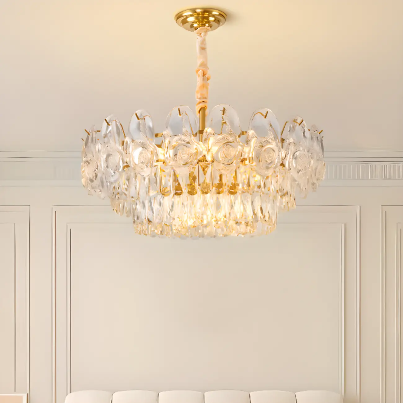 Modern Luxury Gold Tiered Crystal Round Chandelier