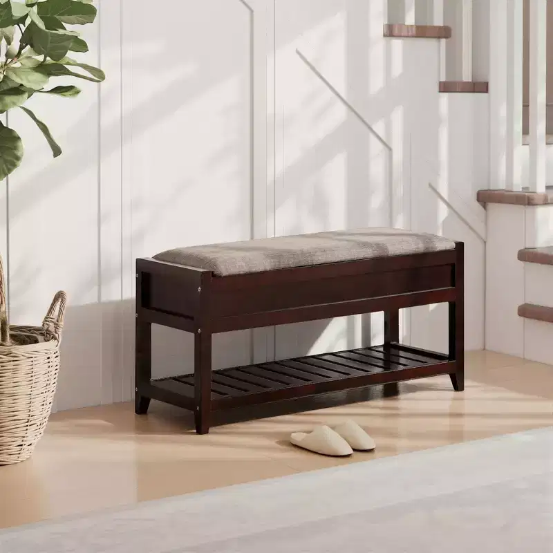 Gray & Espresso Storage Bench with Shoe Shelf, 1-Person