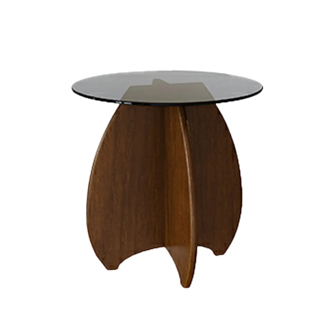 Brown Round Glass Top Wood Geometric X-Base End Table