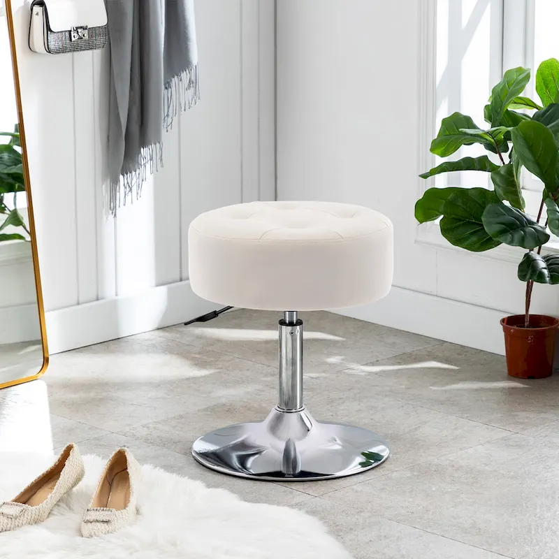 Adjustable Height Round Ottoman Swivel Vanity Stool