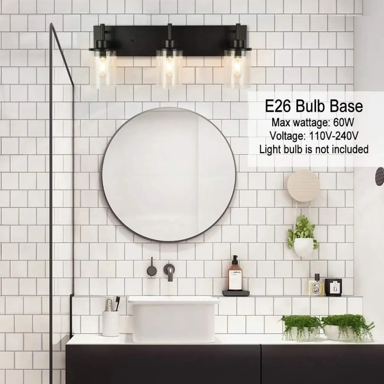 Industrial Black Cylinder Glass Bathroom Vanity Light