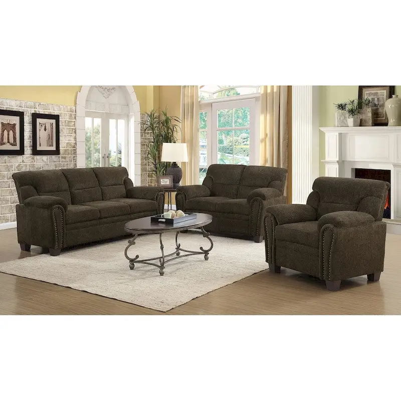 2 Piece Upholstered Living Room Set In Brown Finish