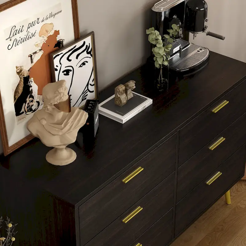 6 Drawer Larget Chest&Dresser With Golden Metal Handles